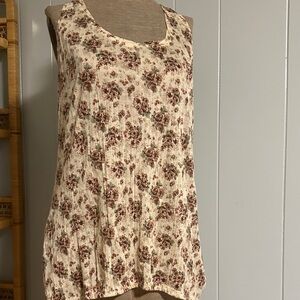Free People Floral Crinkle Boho Semi Sheer Flowy Tank Top Size M